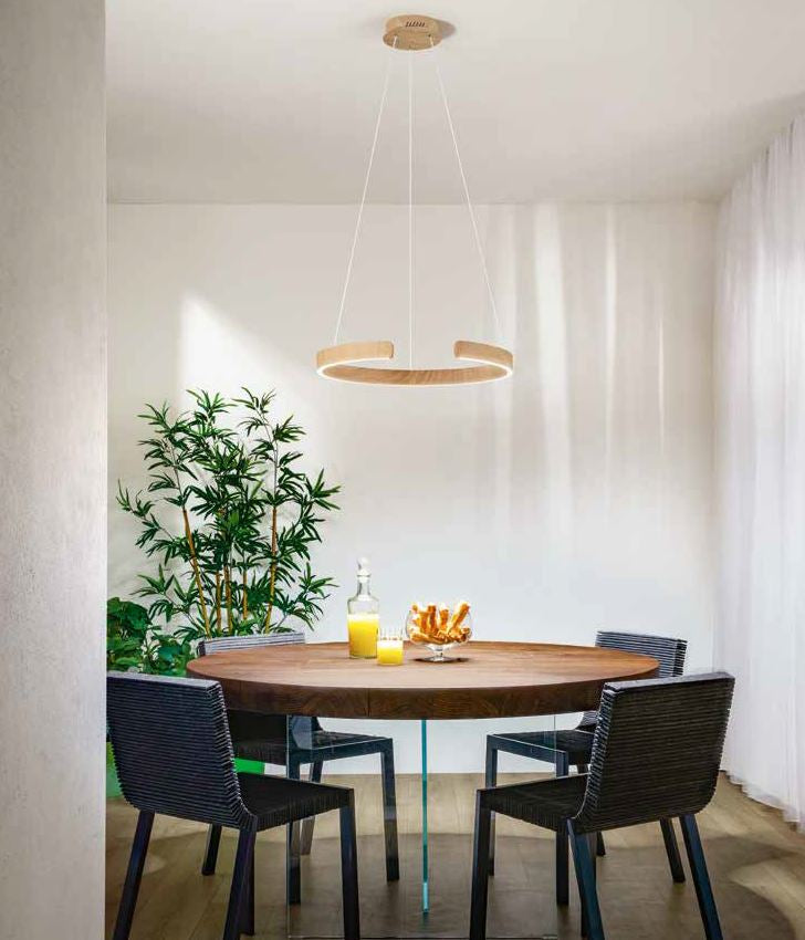 Sospensione LED semicerchio effetto legno in metallo 50W 6600LM CCT NAVEL-S100WD Sospensione LED semicerchio effetto legno in metallo 50W 6600LM CCT NAVEL-S100WD